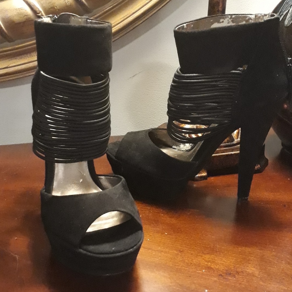 Sexy Black Suede Heel Heidi Klum 35.5 1/2 leather